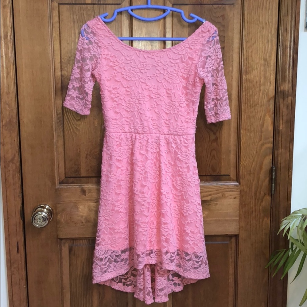 Juniors Pink Lace Floral Dress